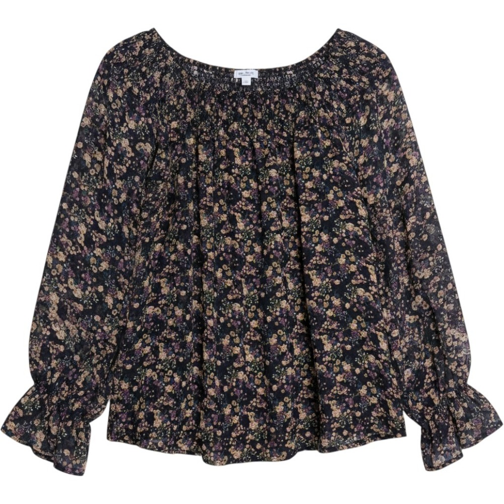 Women's Plus Size Floral Blouse 3X Black Boho Smocked Peasant Cottage Teacher